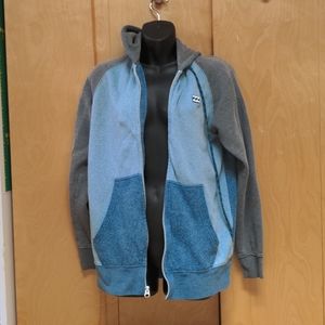 Billabong jacket size small. Very cozy.. 60% cotton 40% polyester